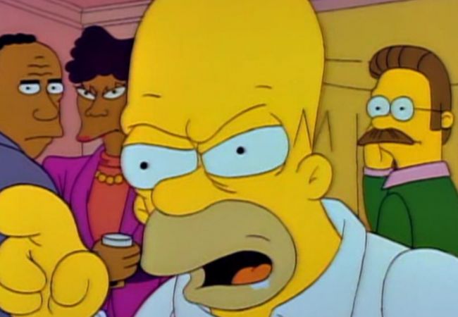 Homer ist betrunken und beschimpft die Partygäste.