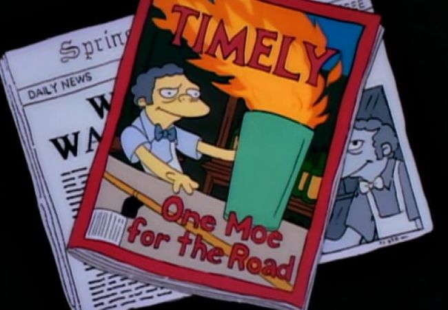 Moe und sein Flaming Moe sind auf dem Titelbild der Timely.