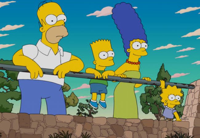 Homer, Bart, Marge und Lisa stehen auf einer Brücke und geniessen die Aussicht.