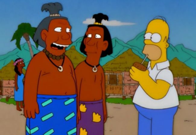Homer spricht mit den Eingeborenen.