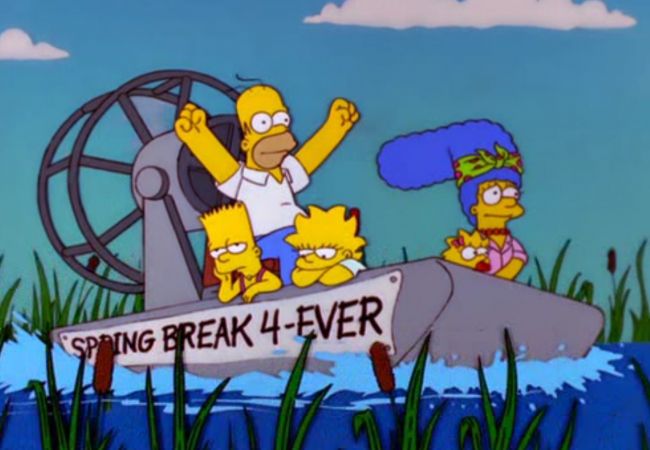 Die Simpsons fahren auf einem Boot durch die Everglades.